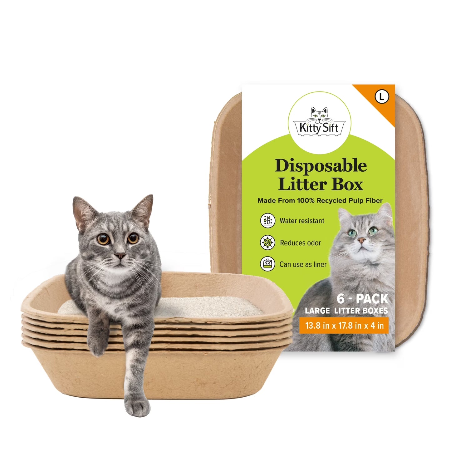 Caja De Arena Desechable Ecológica Grande (Paquete De 6)